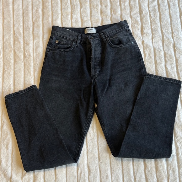 Agolde Dark Gray Straight Jeans Toni Mid Rise - Picture 1 of 4